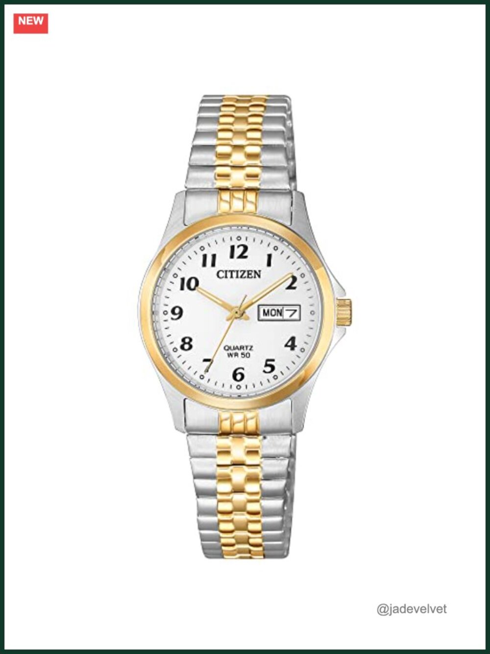 Citizen Quartz Wrist Watch Two-Tone Stainless Steel Expansion Band Day Date 50M